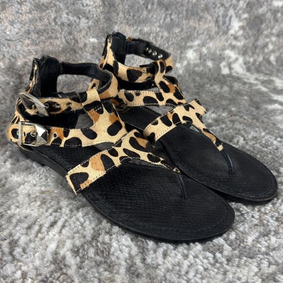 Gianni Bini Sz 8 Cheetah Animal Print Real Fur Calf Hair Sandals - Picture 1 of 10